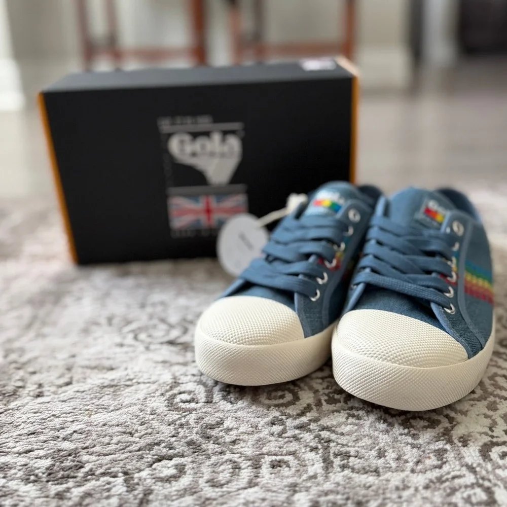 NEW Gola Coaster Rainbow Stitch Denim Multi Vegan Sneakers‎ CLB327 Womens 7
